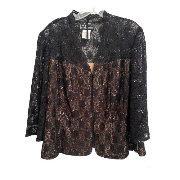 Alex Evenings Black Lace Front zipper Top Sz 1X - Picture 1 of 8